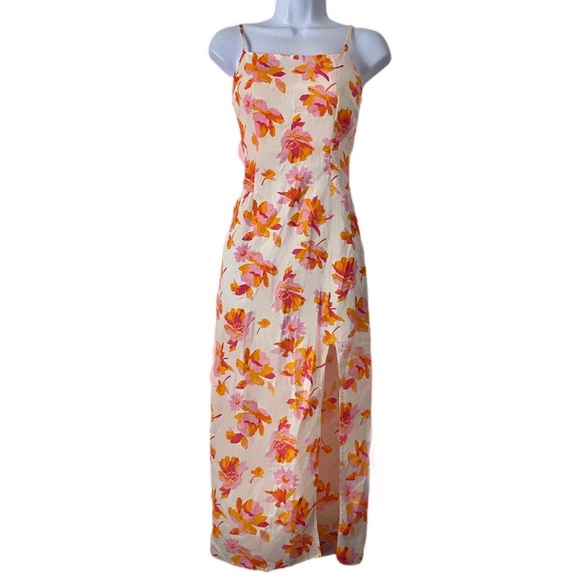 ASOS Dresses & Skirts - ASOS DESIGN Floral Summer Midi-Dress Backless Spaghetti Strap Pink & Orange Slit